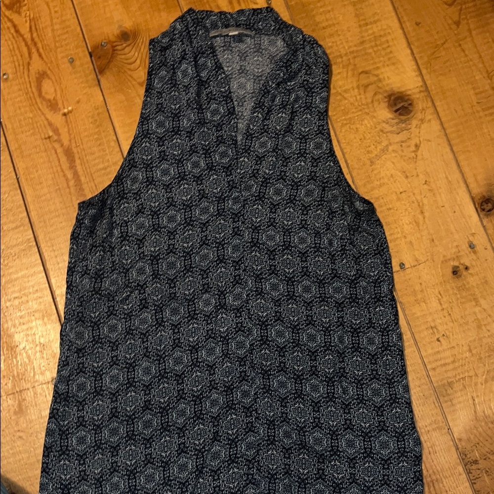 Chic Sleeveless Blue Patterened Women's Blouse